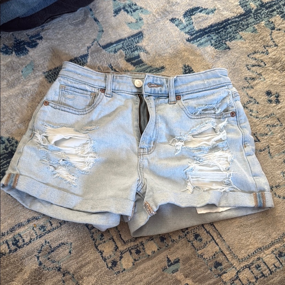 American Eagle Outfitters Blue Jean Shorts Distressed Cuffed